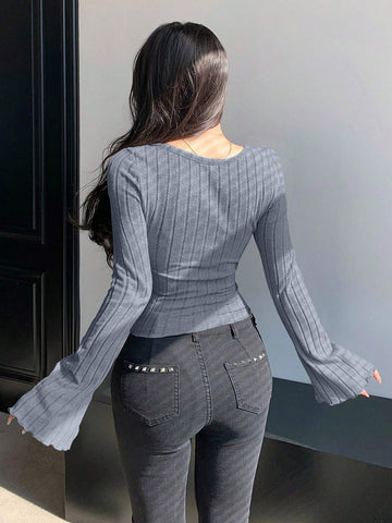 DAZY Cross Detail Long Sleeve T-Shirt