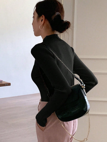 Women Casual Business Style Solid Color Slim Fit Sweater