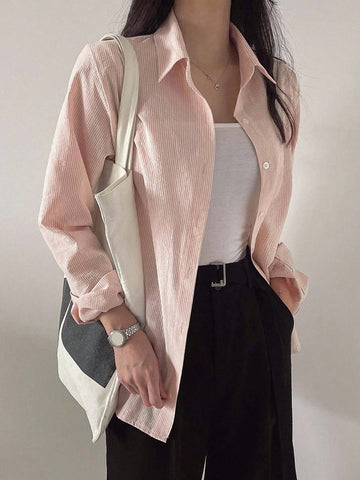 DAZY Women's Striped Loose Business Casual Long Sleeve Shirt