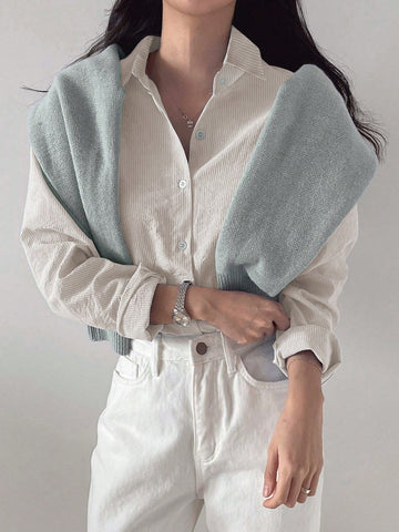 DAZY Women's Striped Loose Business Casual Long Sleeve Shirt