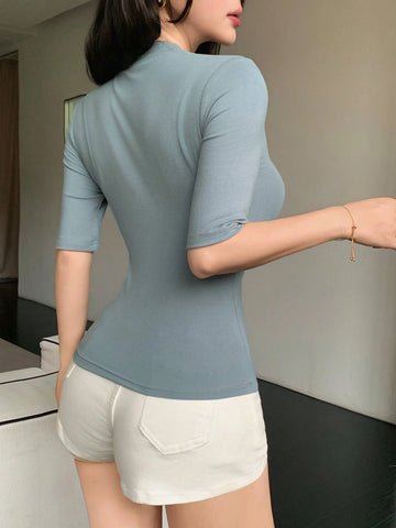 DAZY Women Plain Crew Neck Casual Top,