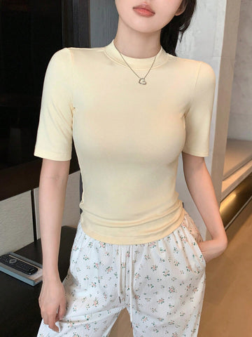 DAZY Women Plain Crew Neck Casual Top,