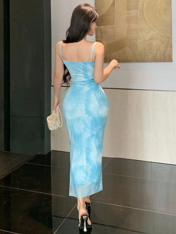 Joudiya Women Gradient Color Slim-Fit Dress With Spaghetti Stra