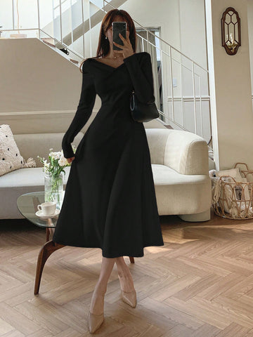 DAZY Women's Wrap Long Sleeve Dress