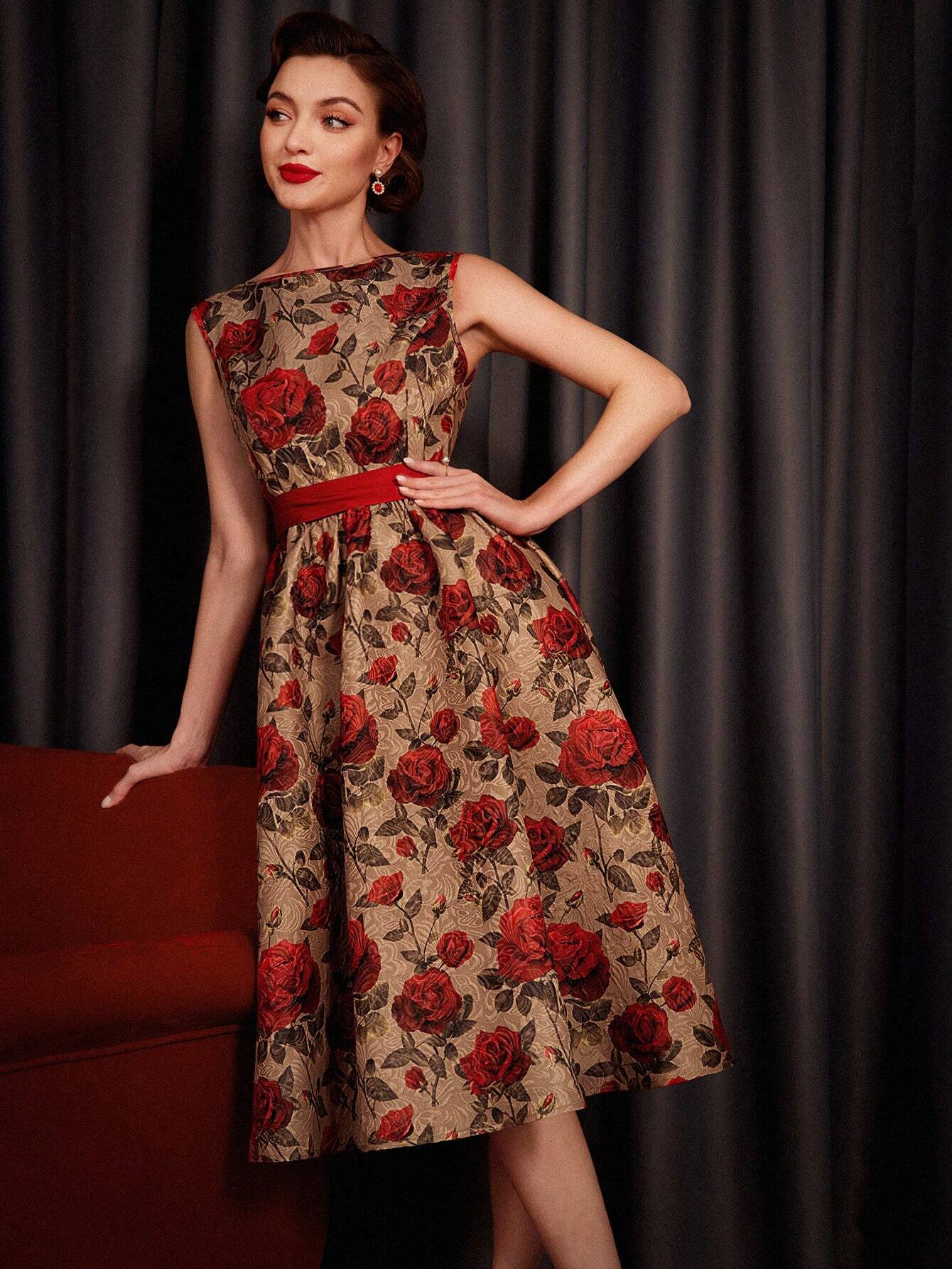 DECDS Floral Print Belted Dress