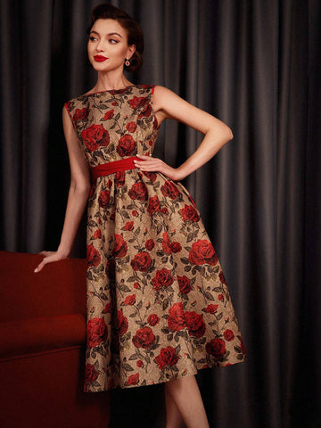 DECDS Floral Print Belted Dress