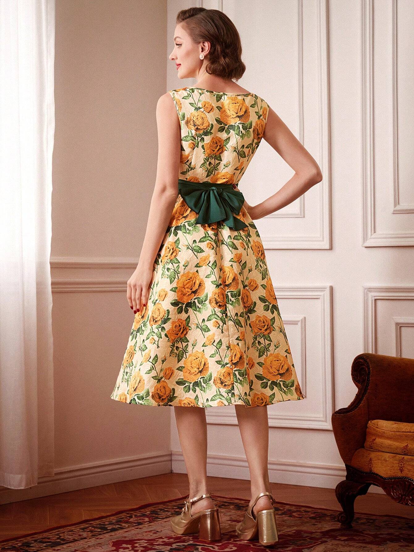 DECDS Floral Print Belted Dress