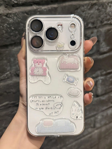 DIY Cute Funny Illustration Sticker Transparent Phone Case