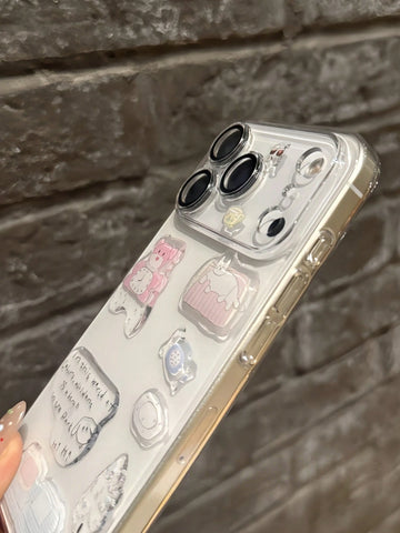 DIY Cute Funny Illustration Sticker Transparent Phone Case