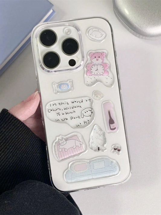 DIY Cute Funny Illustration Sticker Transparent Phone Case