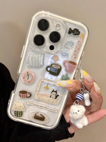 DIY Cute Funny Illustration Sticker Transparent Phone Case
