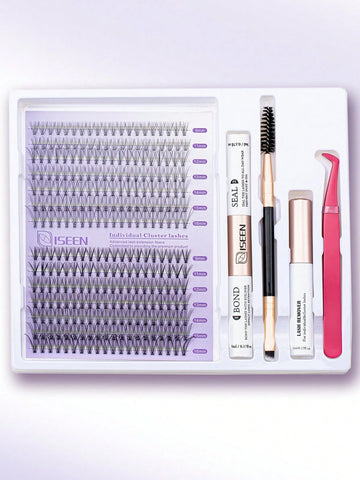 DlY Eyelash Extension Kit Individual Lashes Cluster D Curling, Lash Clusters With Lash Bond, Lash Remove And Seal And Lash Applicator Brush Tool