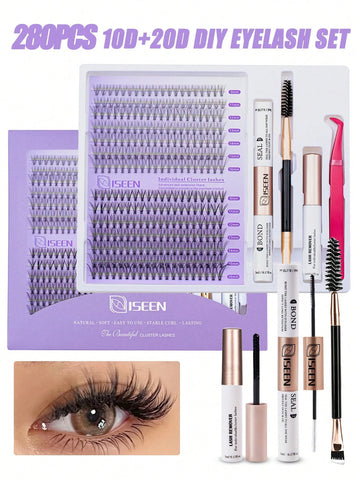 DlY Eyelash Extension Kit Individual Lashes Cluster D Curling, Lash Clusters With Lash Bond, Lash Remove And Seal And Lash Applicator Brush Tool