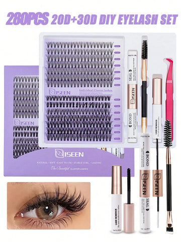 DlY Eyelash Extension Kit Individual Lashes Cluster D Curling, Lash Clusters With Lash Bond, Lash Remove And Seal And Lash Applicator Brush Tool
