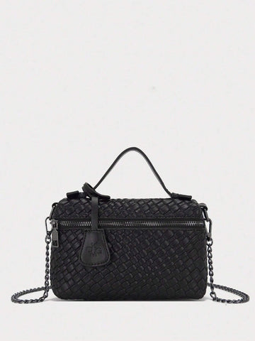 1pc PU Faux Woven Handbag