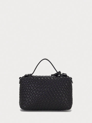 1pc PU Faux Woven Handbag