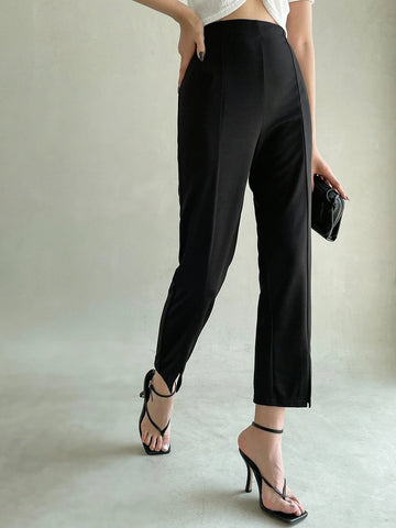 Dazy-Less Kpop Slit Hem High Waist Pants