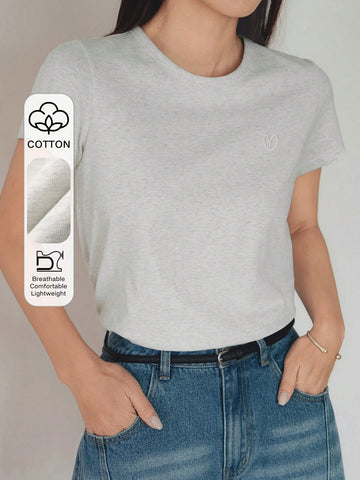 DAZY Solid Color Embroidered Heart Short Sleeve T-Shirt