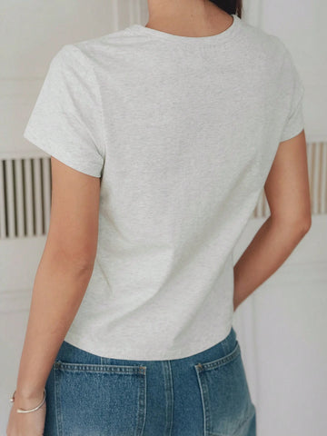 DAZY Solid Color Embroidered Heart Short Sleeve T-Shirt