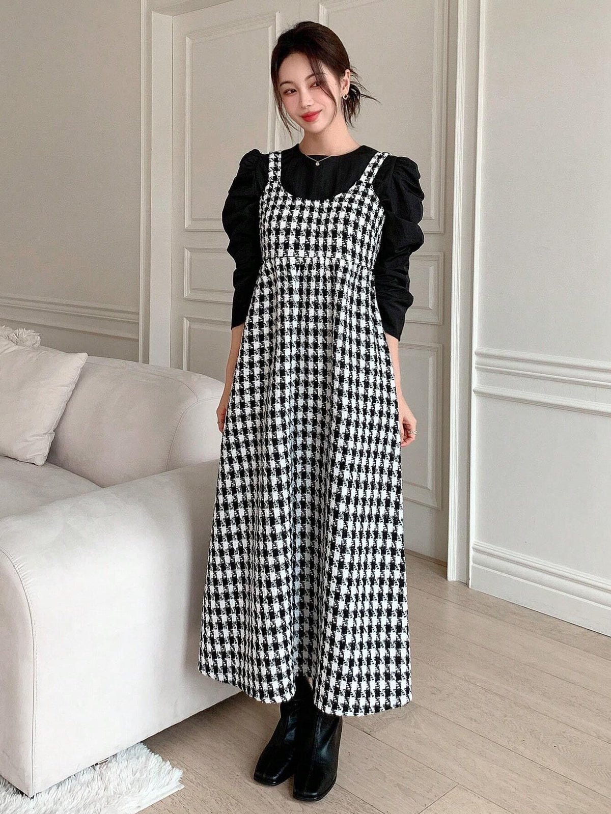 Dazy Star Plaid Print Overall Dress Without Tee