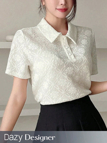 Dazy Designer Solid Color Textured Polo Collar T-Shirt