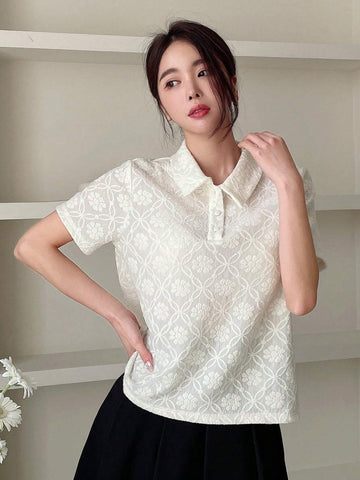 Dazy Designer Solid Color Textured Polo Collar T-Shirt