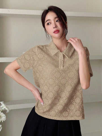 Dazy Designer Solid Color Textured Polo Collar T-Shirt