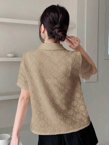 Dazy Designer Solid Color Textured Polo Collar T-Shirt