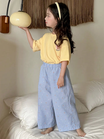 Fall Outfit Set: Round Neck Knit Allover Print Short Sleeve T-Shirt + All-Over Print Long Pants