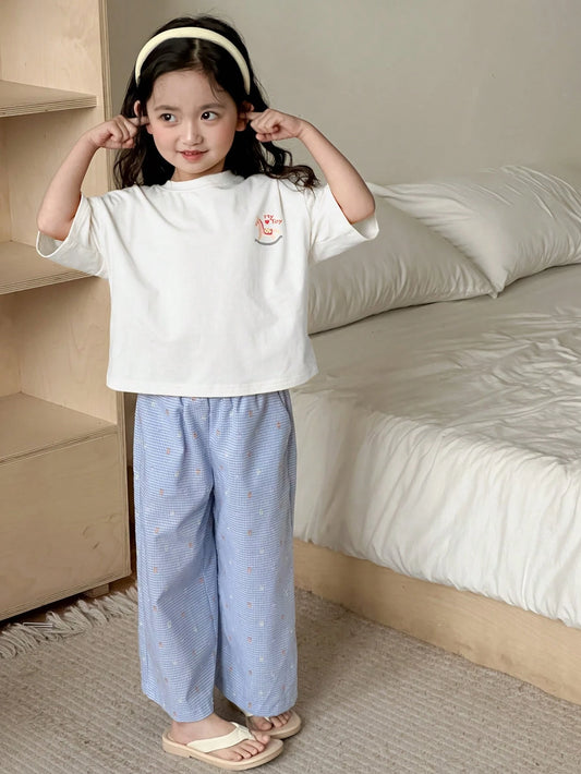 Fall Outfit Set: Round Neck Knit Allover Print Short Sleeve T-Shirt + All-Over Print Long Pants