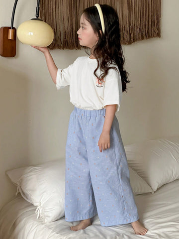 Fall Outfit Set: Round Neck Knit Allover Print Short Sleeve T-Shirt + All-Over Print Long Pants