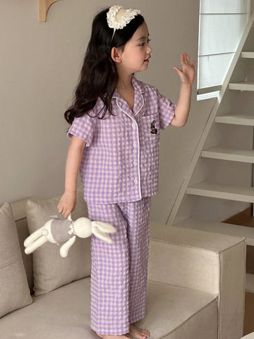 Dazy Kids Young Girl Plaid Short Sleeve Pants Home Wear Set