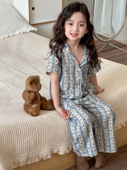 Dazy Kids Young Girl Plaid Short Sleeve Pants Home Wear Set