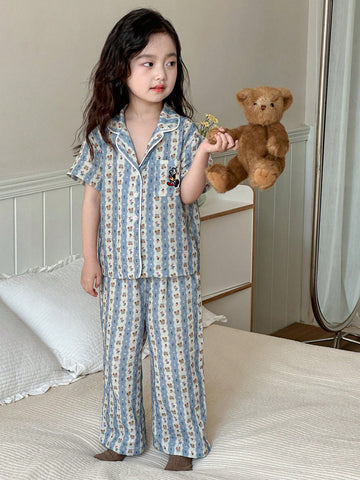 Dazy Kids Young Girl Plaid Short Sleeve Pants Home Wear Set
