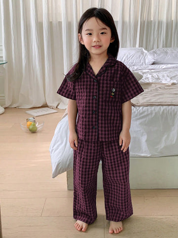 Dazy Kids Young Girl Plaid Short Sleeve Pants Home Wear Set