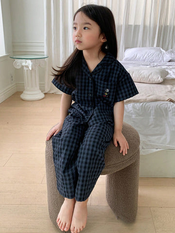 Dazy Kids Young Girl Plaid Short Sleeve Pants Home Wear Set