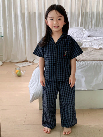 Dazy Kids Young Girl Plaid Short Sleeve Pants Home Wear Set