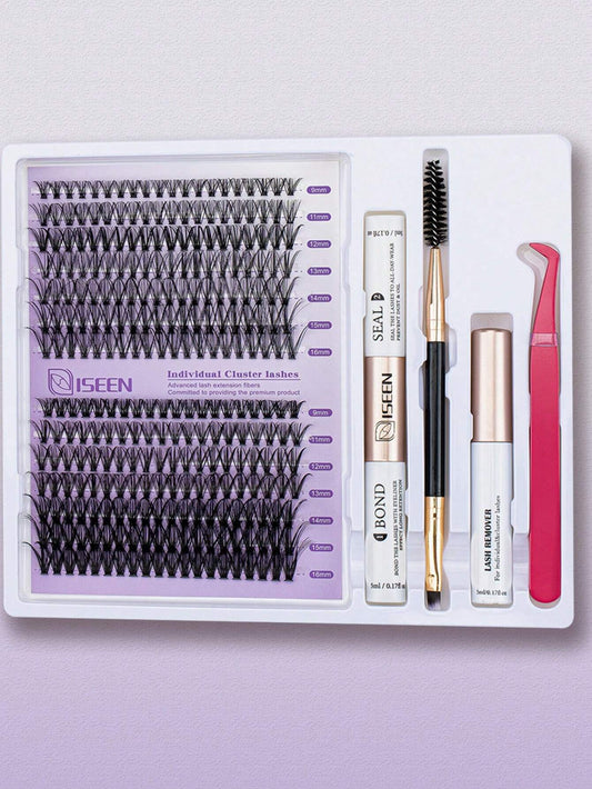 DlY Eyelash Extension Kit Individual Lashes Cluster D Curling, Lash Clusters With Lash Bond, Lash Remove And Seal And Lash Applicator Brush Tool