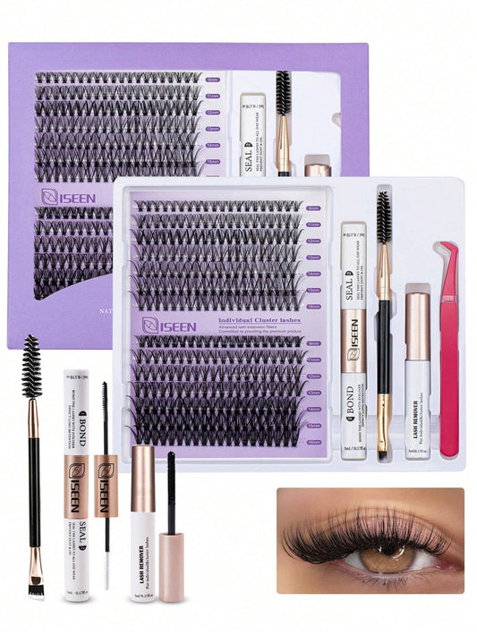 DlY Eyelash Extension Kit Individual Lashes Cluster D Curling, Lash Clusters With Lash Bond, Lash Remove And Seal And Lash Applicator Brush Tool