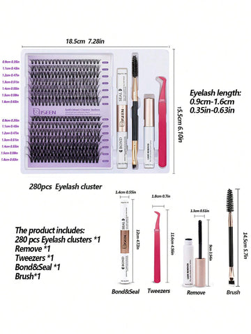 DlY Eyelash Extension Kit Individual Lashes Cluster D Curling, Lash Clusters With Lash Bond, Lash Remove And Seal And Lash Applicator Brush Tool