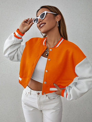 Drop Shoulder Two Tone Crop Bomber Jacket