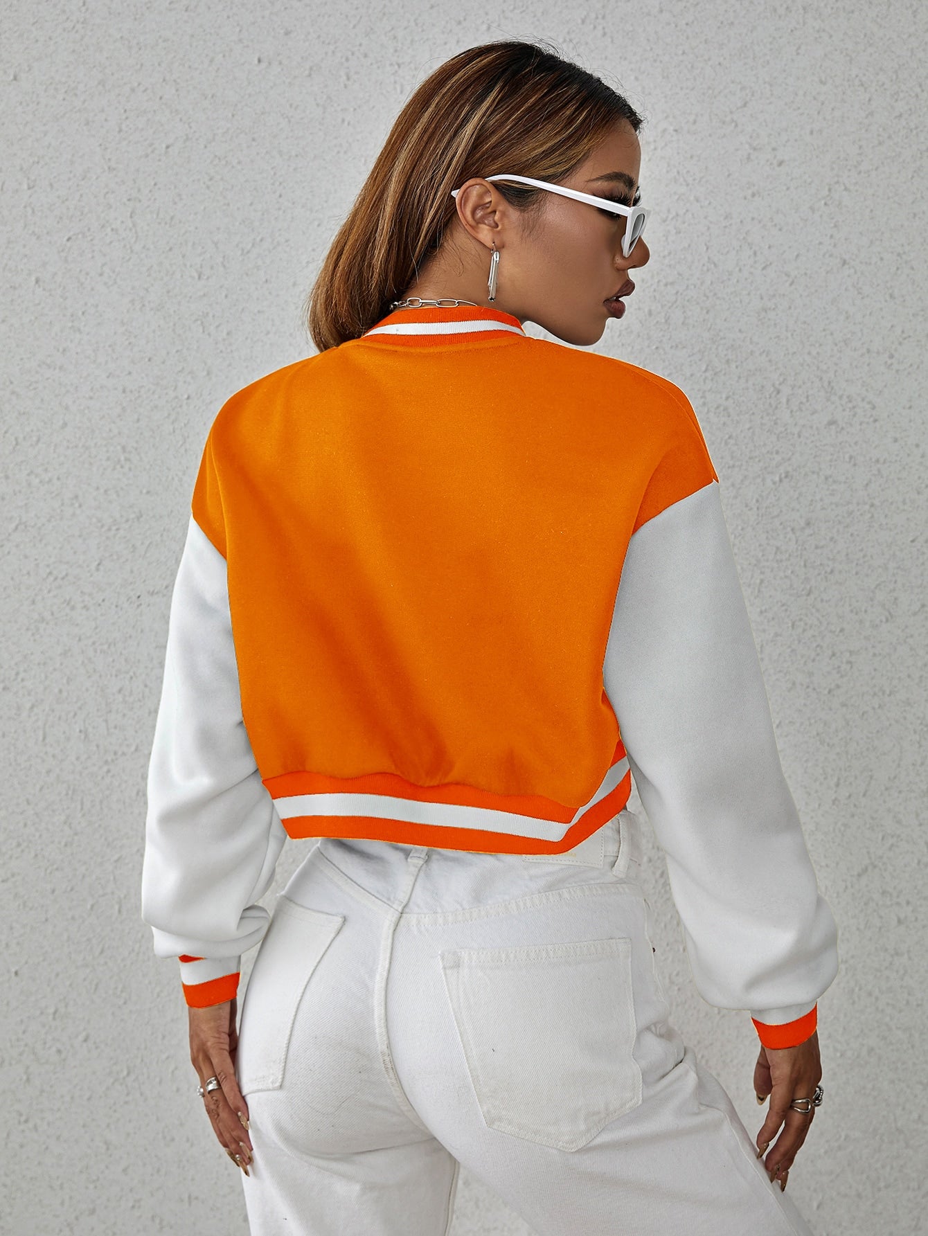 Drop Shoulder Two Tone Crop Bomber Jacket