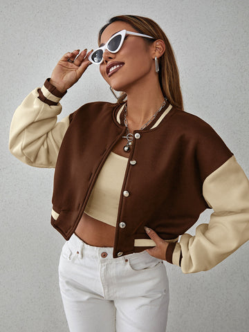 Drop Shoulder Two Tone Crop Bomber Jacket