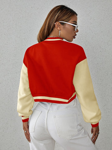 Drop Shoulder Two Tone Crop Bomber Jacket