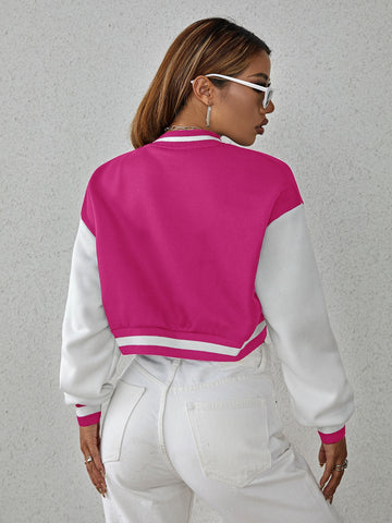 Drop Shoulder Two Tone Crop Bomber Jacket