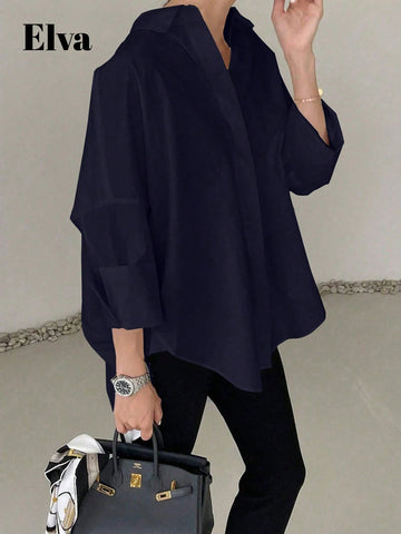 ELVA Long Sleeve Baggy Office For Women Work Tops