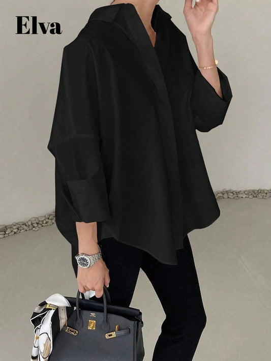 ELVA Long Sleeve Baggy Office For Women Work Tops