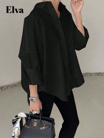 ELVA Long Sleeve Baggy Office For Women Work Tops