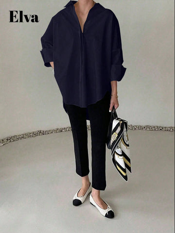 ELVA Long Sleeve Baggy Office For Women Work Tops