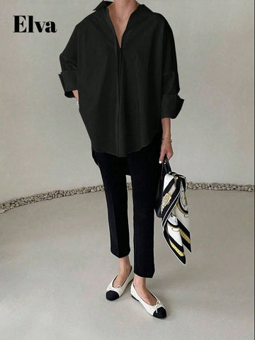 ELVA Long Sleeve Baggy Office For Women Work Tops
